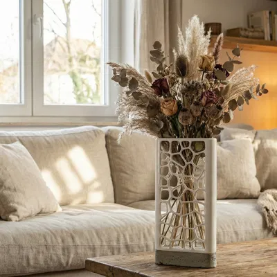 Bình hoa Voronoi kèm đế bê tông đúc (Bộ kit khuôn silicone)