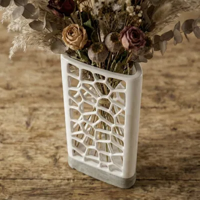 Bình hoa Voronoi kèm đế bê tông đúc (Bộ kit khuôn silicone)