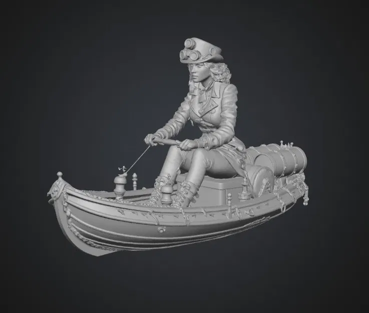 Mô Hình Quý Cô Lái Thuyền Steampunk Du Ngoạn Thành Phố Hơi Nước - Image 1