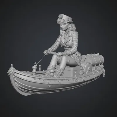 Mô Hình Quý Cô Lái Thuyền Steampunk Du Ngoạn Thành Phố Hơi Nước