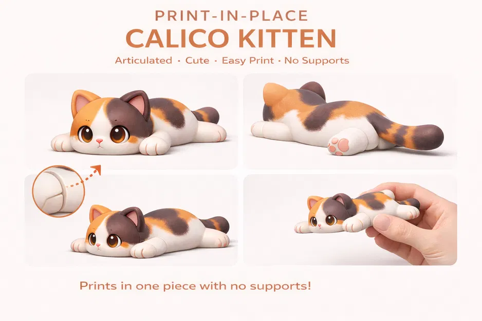 Mèo Tam Thể 3D Dễ Thương - Mô Hình In Linh Hoạt - Image 1