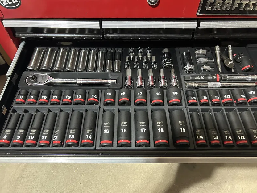 Khay Sắp Xếp Tuýp Milwaukee Shockwave 3/8" Chuẩn Gridfinity - Image 1