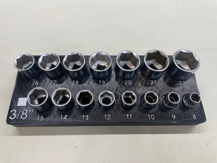 Khay giữ socket metric 8–22 cho ratchet 3/8" (Gridfinity) - Image 1