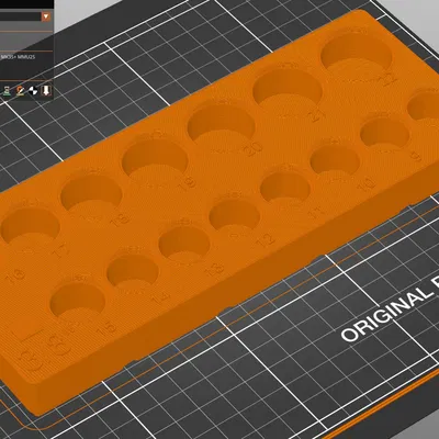 Khay giữ socket metric 8–22 cho ratchet 3/8" (Gridfinity)