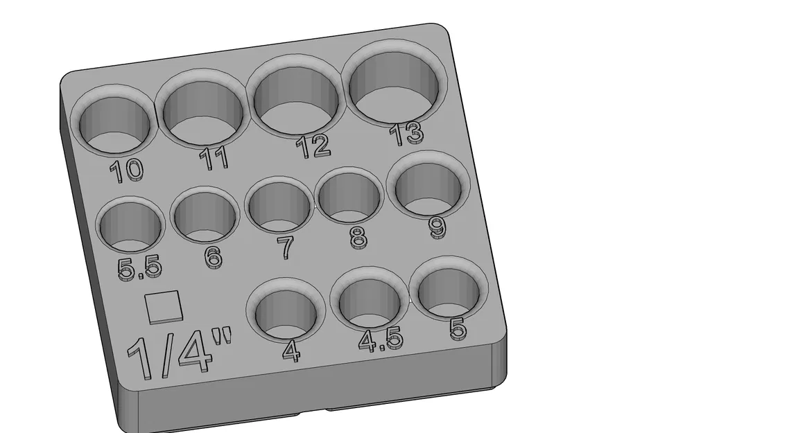 Khay giữ socket metric 4–13 cho 1/4" drive ratchet, Gridfinity 2x2 - Image 3