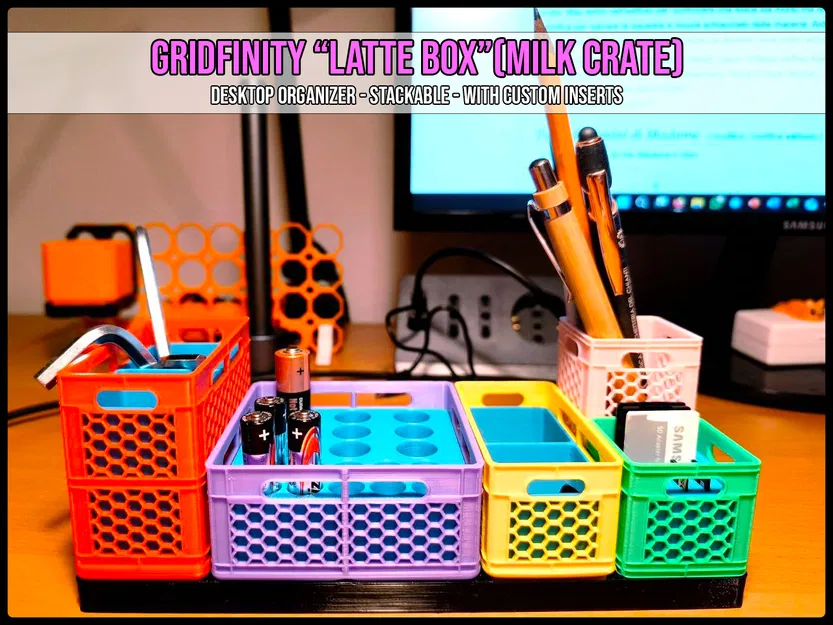 Gridfinity “Latte Box” (Milk Crane) - Khay/Box sắp xếp bàn làm việc - Image 1