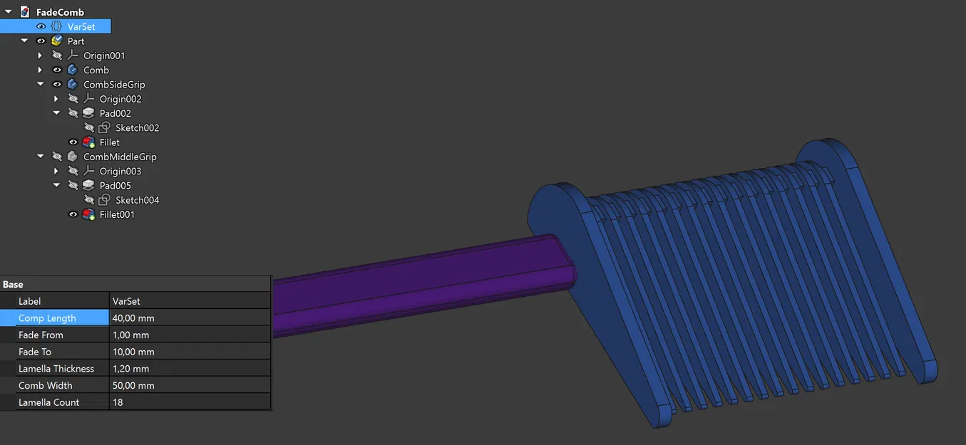 (FreeCAD parametric) Lược fade cho râu (beard comb) - Image 2