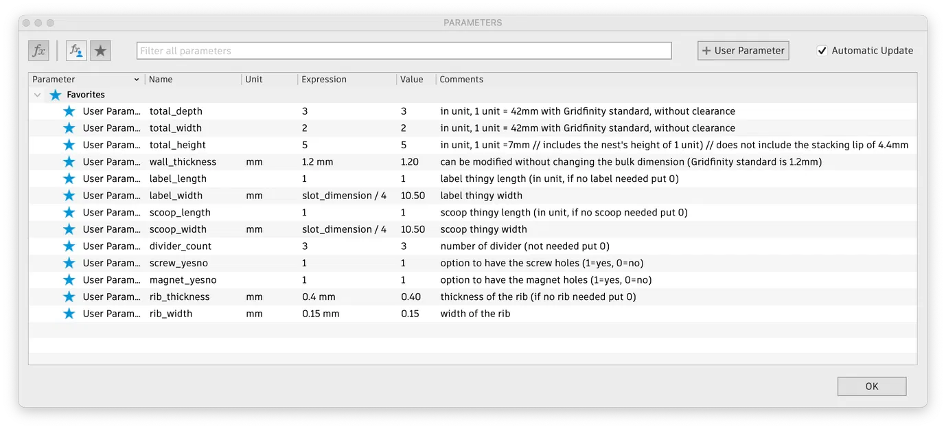 Hộp Gridfinity Parametric Dễ Dùng (Fusion360) – Easy Gridfinity Parametric Box - Image 3