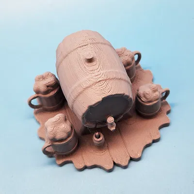 Mô Hình Thùng Rượu và Cốc Bia Mini 3D