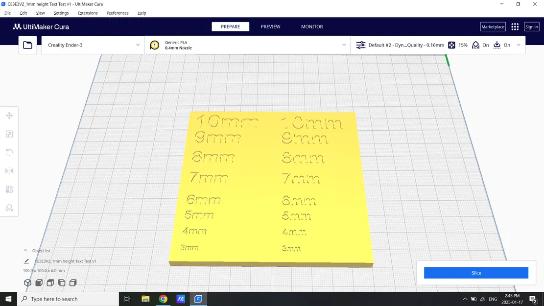Mô hình kiểm tra chiều cao chữ 1mm cho máy in 3D - Image 1
