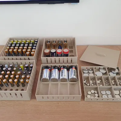 Bộ khay xếp chồng đựng pin & hộp phân loại (Stackable Battery Organizer & Sorting Boxes)