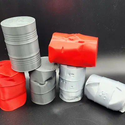 6 Thùng Phuy Dầu Bị Móp Hư Hỏng Realistic