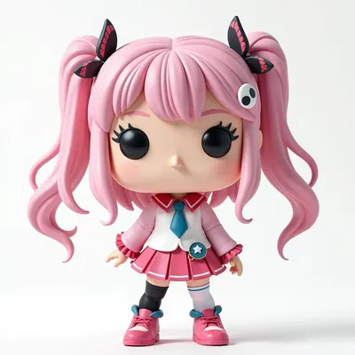 Mẫu 3D Chibi Girl Anime Cute tóc hồng 2 chùm – Figurine Kawaii in 3D