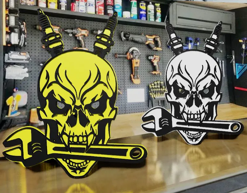 Mô Hình Đầu Lâu Cờ Lê 3D - Trang Trí Garage Độc Đáo - Image 1