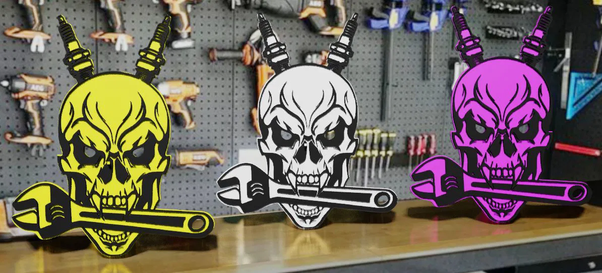 Mô Hình Đầu Lâu Cờ Lê 3D - Trang Trí Garage Độc Đáo - Image 3