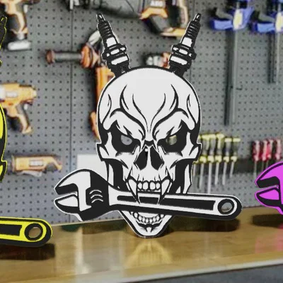 Mô Hình Đầu Lâu Cờ Lê 3D - Trang Trí Garage Độc Đáo