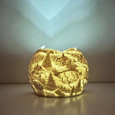 Quả cầu lithophane Snow Delight đặt tea light – Mùa đông & Giáng Sinh