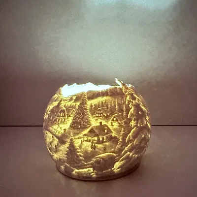 Quả cầu lithophane Snow Delight đặt tea light – Mùa đông & Giáng Sinh