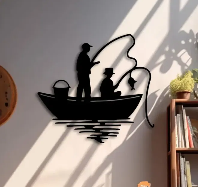 Tranh Trang Trí Tường Nghệ Thuật Hình Thuyền Câu Cá - Image 1