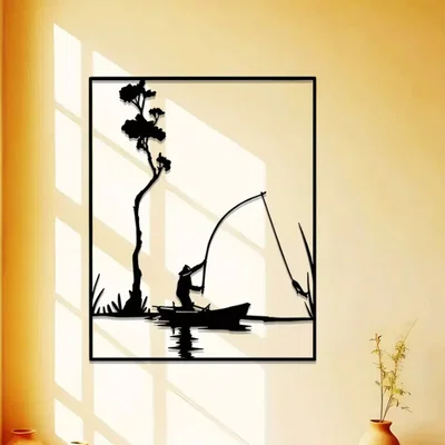 Tranh Treo Tường Hình Bóng Câu Cá Phong Cách Rustic