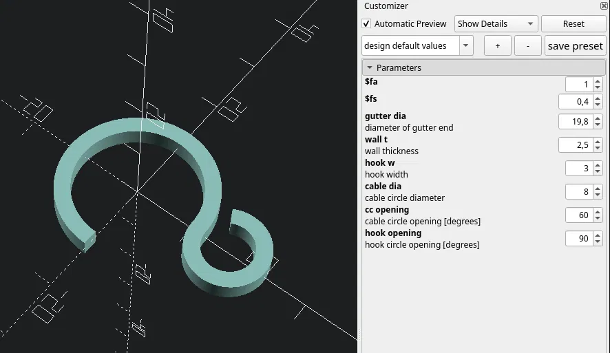 Móc/Kẹp máng xối tham số cho đèn Giáng Sinh (Parametric Gutter Hook/Clip) - Image 2
