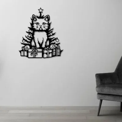 Trang Trí Tường Mèo Giáng Sinh 3D Đáng Yêu