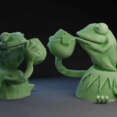 Mô Hình 3D Ếch Kermit Nhâm Nhi Tách Trà Đáng Yêu