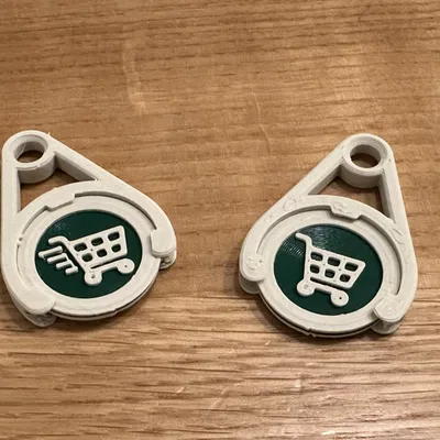 Đồng xu xe đẩy siêu thị 2 màu, 2 mặt kèm holder móc khóa