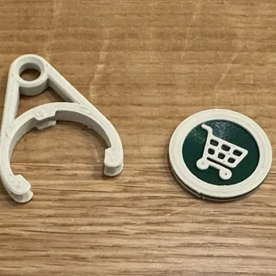 Đồng xu xe đẩy siêu thị 2 màu, 2 mặt kèm holder móc khóa