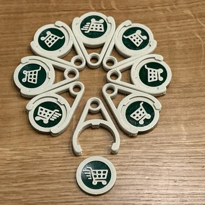 Đồng xu xe đẩy siêu thị 2 màu, 2 mặt kèm holder móc khóa