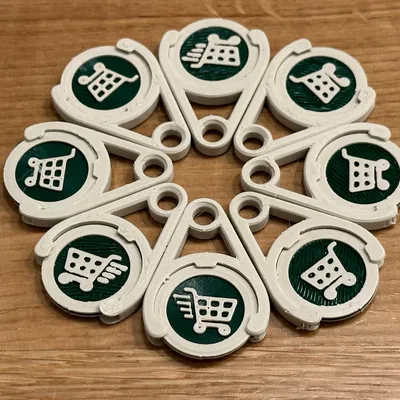 Đồng xu xe đẩy siêu thị 2 màu, 2 mặt kèm holder móc khóa