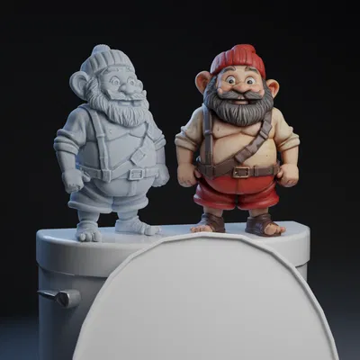 Mô Hình 3D Chú Lùn Vui Vẻ Trên Bồn Cầu Độc Đáo