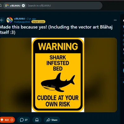 Bảng hài “Cuddle at Your Own Risk” với cá mập IKEA Blåhaj