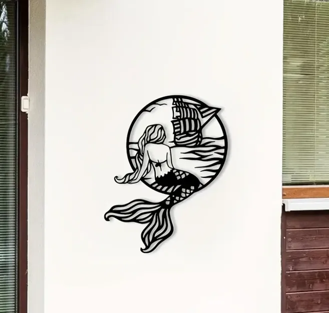 Tranh Nàng Tiên Cá và Thuyền Buồm Trang Trí Tường Độc Đáo - Image 1