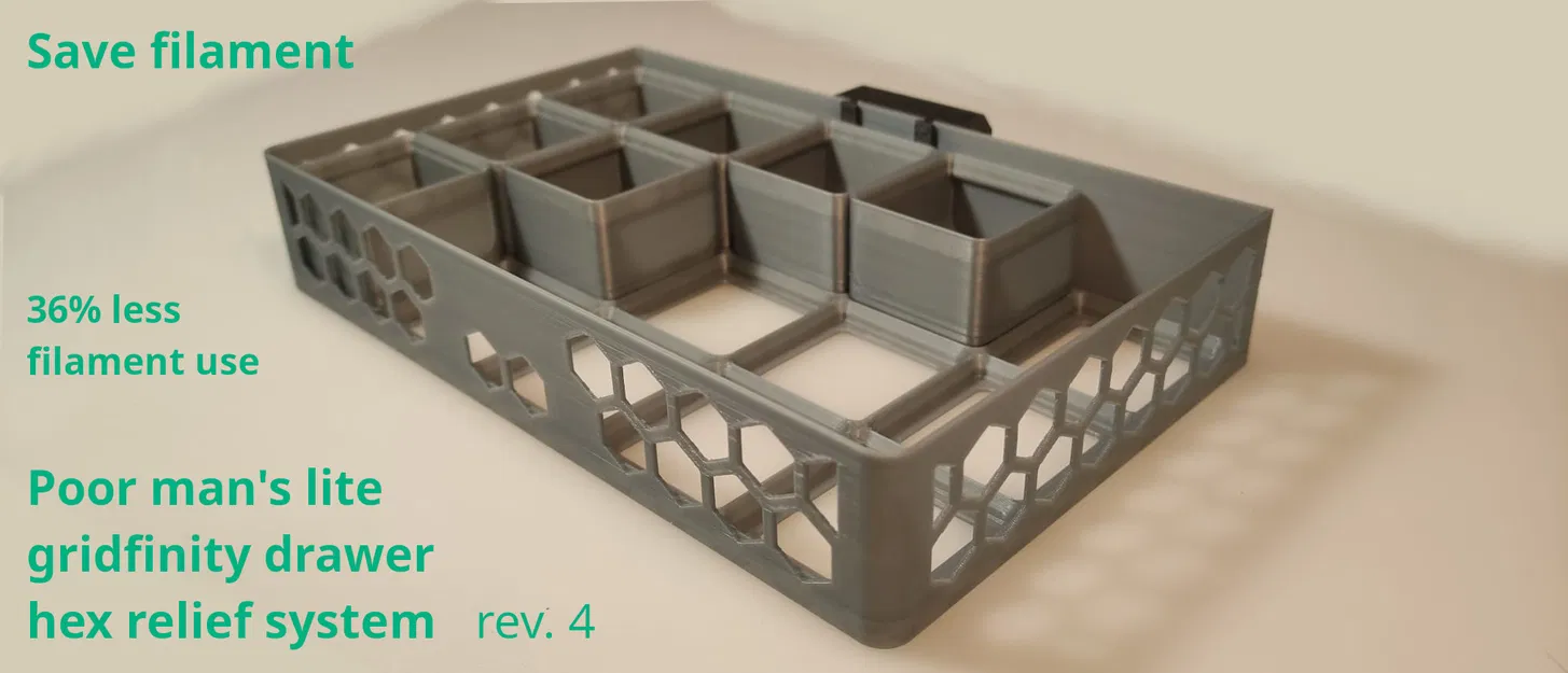 Ngăn kéo Gridfinity “Poor man's” slim (tiết kiệm filament) v4 - Image 1