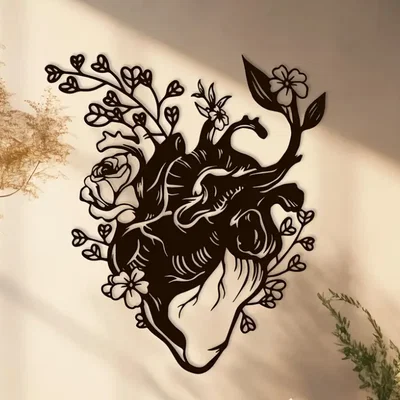 Tranh Tường Trái Tim Giải Phẫu Đính Hoa 3D