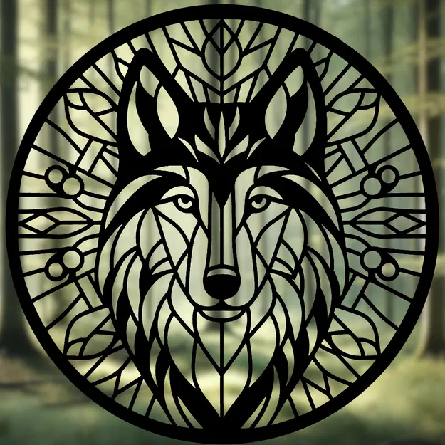 Nghệ thuật Mandala Sói Geometric – tranh treo tường phong cách Stained Glass - Image 1