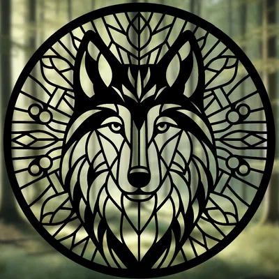 Nghệ thuật Mandala Sói Geometric – tranh treo tường phong cách Stained Glass