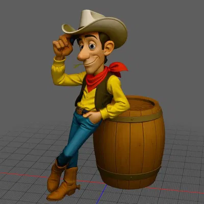 Mô Hình Cao Bồi "Red Cowboy" Bên Thùng Rượu STL