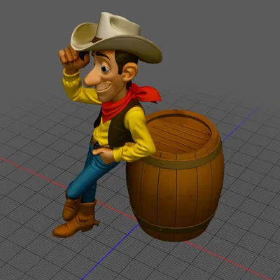 Mô Hình Cao Bồi "Red Cowboy" Bên Thùng Rượu STL