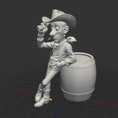 Mô Hình Cao Bồi "Red Cowboy" Bên Thùng Rượu STL