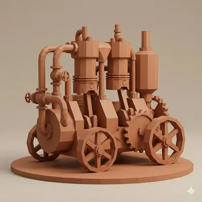 Mô hình Động cơ Steampunk Low Poly - Đồ trang trí độc đáo
