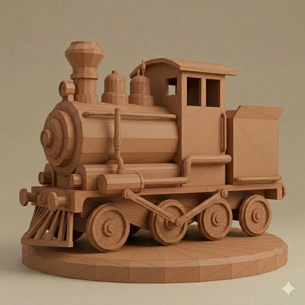 Đầu Máy Xe Lửa Đồ Chơi Low Poly - Mô Hình 3D Trang Trí - Image 1