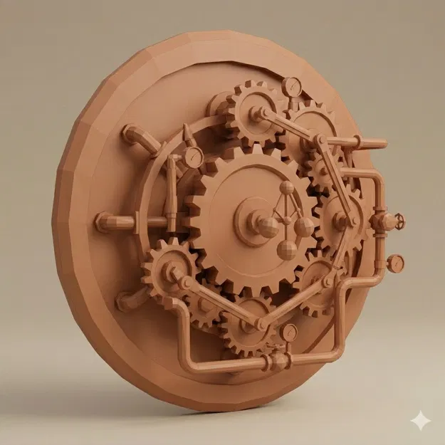 Mô Hình Cơ Chế Bánh Răng Low Poly Treo Tường Phong Cách Steampunk - Image 1