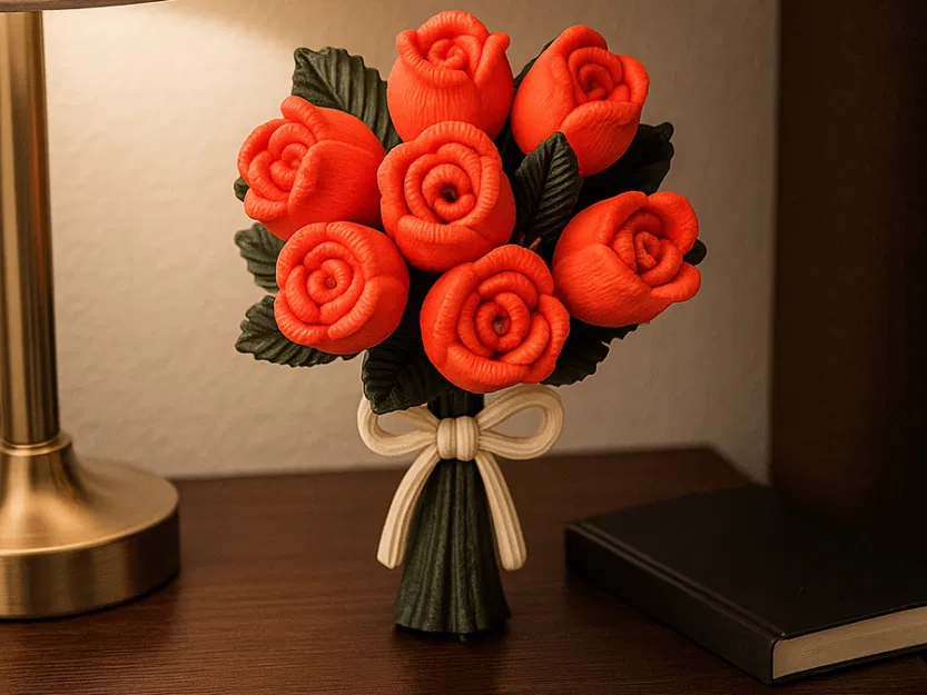 Tượng Bó Hoa Hồng Đan Len (Knitted Rose Bouquet Sculpture) - Image 1