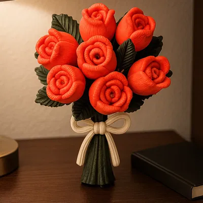 Tượng Bó Hoa Hồng Đan Len (Knitted Rose Bouquet Sculpture)
