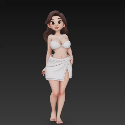 Mô Hình 3D Cô Gái Xinh Đẹp Quấn Khăn Tắm