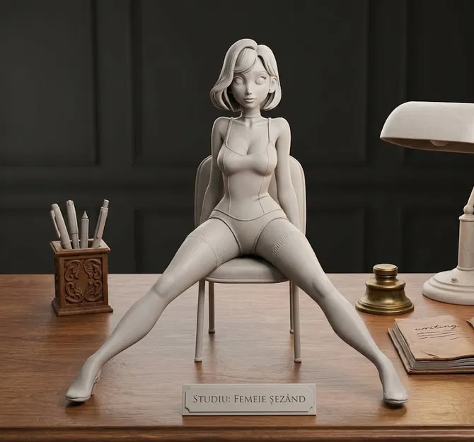 Tượng Cô Gái Xinh Đẹp Ngồi Trên Ghế - File In 3D - Image 1