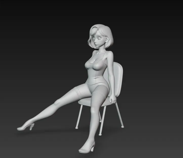 Tượng Cô Gái Xinh Đẹp Ngồi Trên Ghế - File In 3D - Image 2