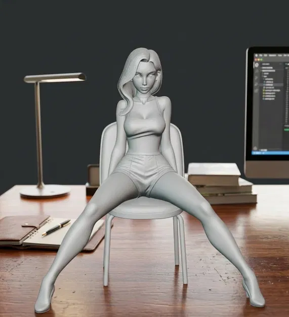 Mô Hình Cô Gái Xinh Đẹp Ngồi Trên Ghế - Tượng Trang Trí 3D - Image 1